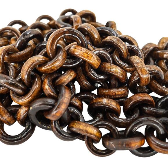 Large Vintage Victorian Revival Faux Tortoise Wooden Chain Amber Pendant 26” - Picture 5 of 8